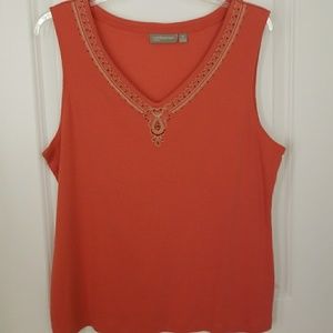 Orange Beaded Neck Knit Tank